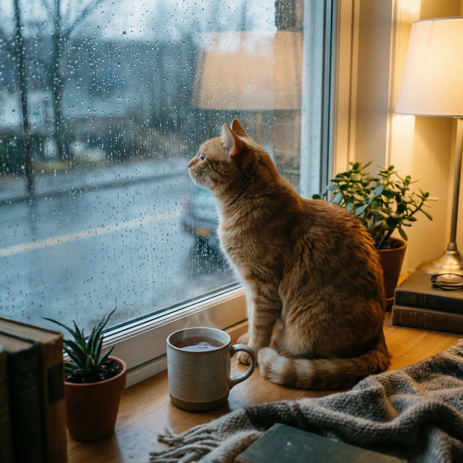 猫咪望着窗外的雨 - iptd-971